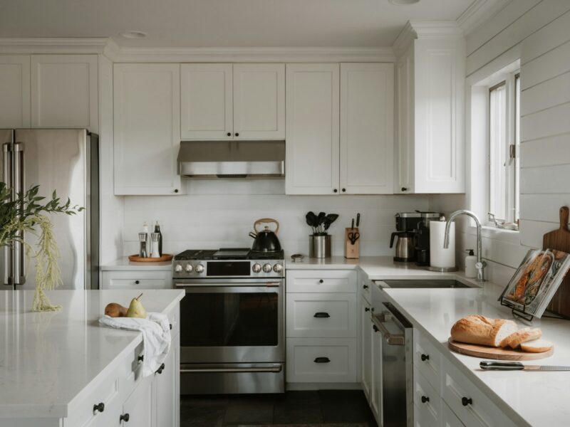 Cuisine lumineuse aux armoires blanches